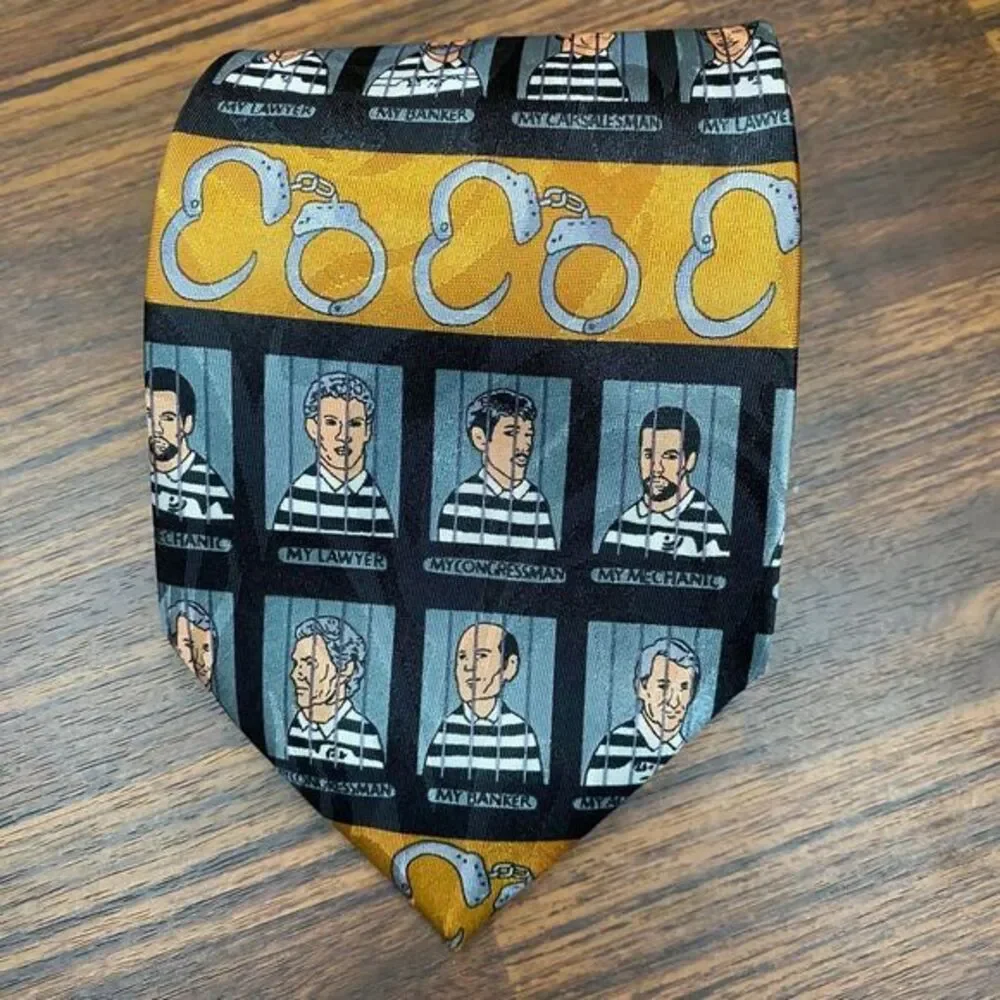 Steven Harris Handmade Novelty Mugshot Prison Inmates‎ Handcuffs Silk Neck Tie